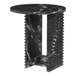 Nuevo Mya Geometric Contemporary Marble Stone Side Table in Honed Nero Black | Cymax