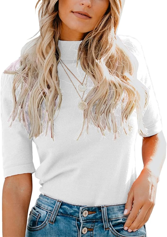 LIYOHON Womens Tops Dressy Casual Fall Cute Tops Mock Turtleneck Business White T Shirts Blouse | Amazon (US)