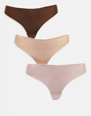ASOS DESIGN Curve 3 pack no vpl thong in neutrals | ASOS (Global)