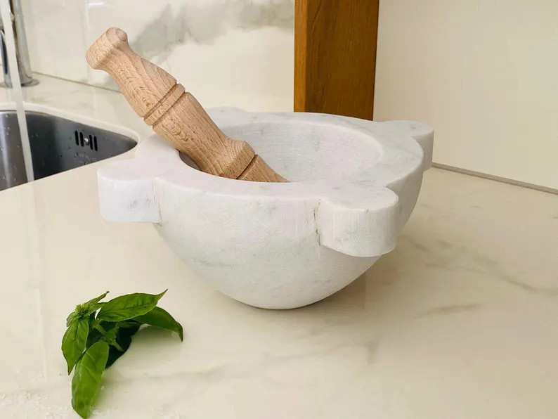 Mortar Diameter 20 Cm in White Carrara Marble With Beech Wood Pestle - Etsy | Etsy (Global)