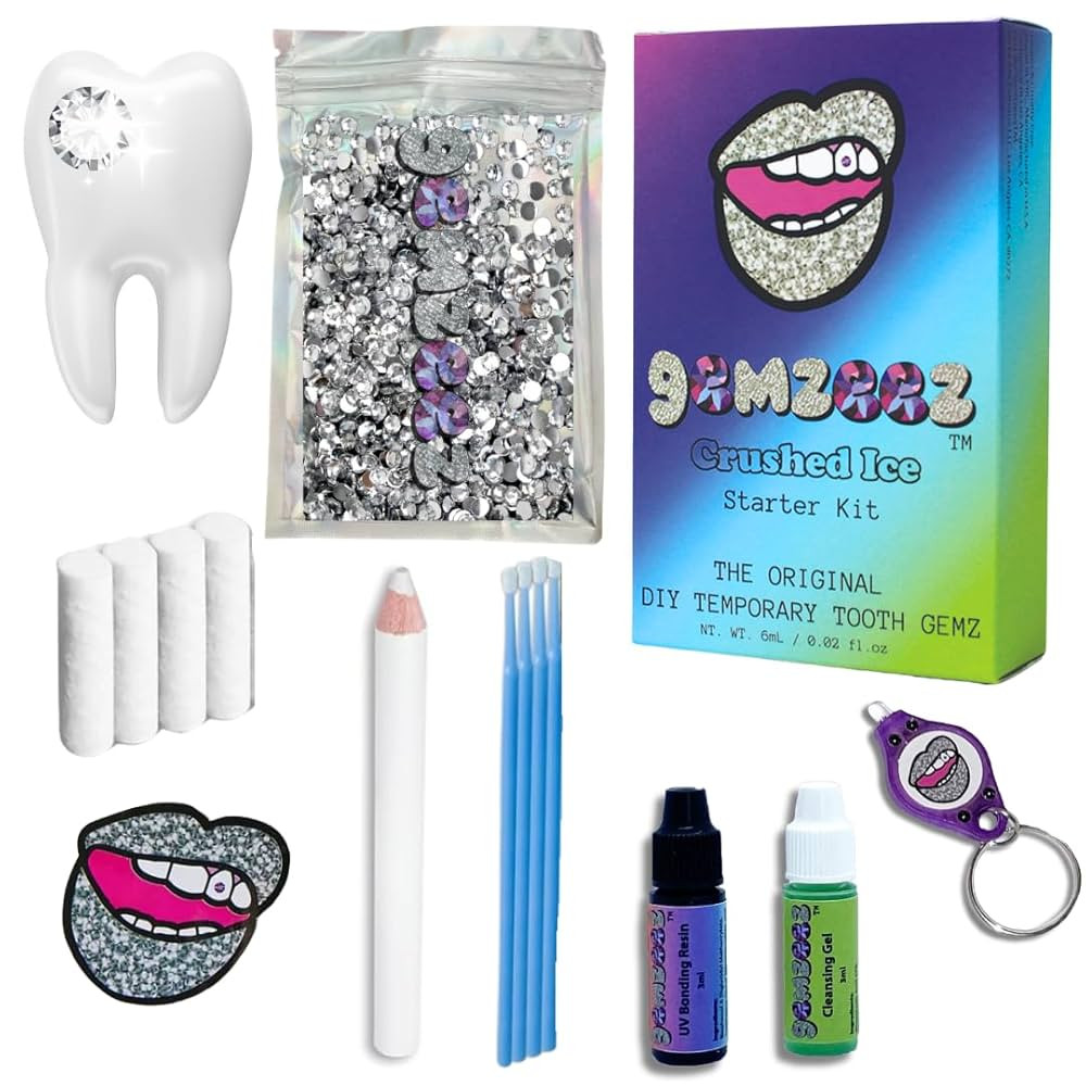 Gemzeez: The Original DIY Temporary Tooth Gemz Starter Kit (Crushed Ice) and 1,000 Gemz | Amazon (US)