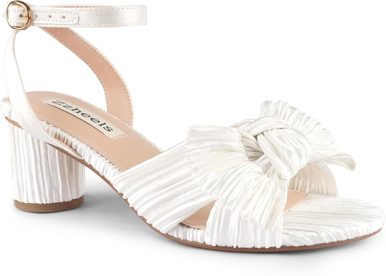 Zzheels Women's Bow Knot Heeled Sandals Open Toe High Block Ankle Strap Chunky Heels Bride Weddin... | Amazon (US)