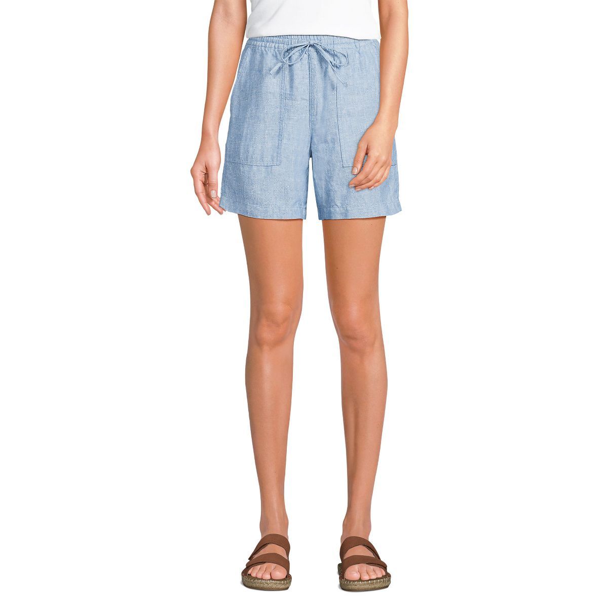 Lands' End Women's High Rise Pull On Drawstring A-line 7" Linen Shorts | Target