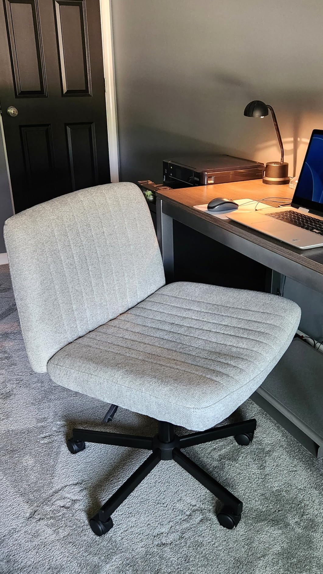 Orange Factory Cross Legged Office Desk Chair No Wheels Fabric Padded Modern Swivel Height Adjustable Wide Seat Computer Task Vanity Chair for Home Office Mid Back Accent Chair (Beige) | Amazon (US)