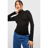 Womens Turtleneck Jersey Knit Long Sleeve Top - Black - 10 | boohoo (US & Canada)