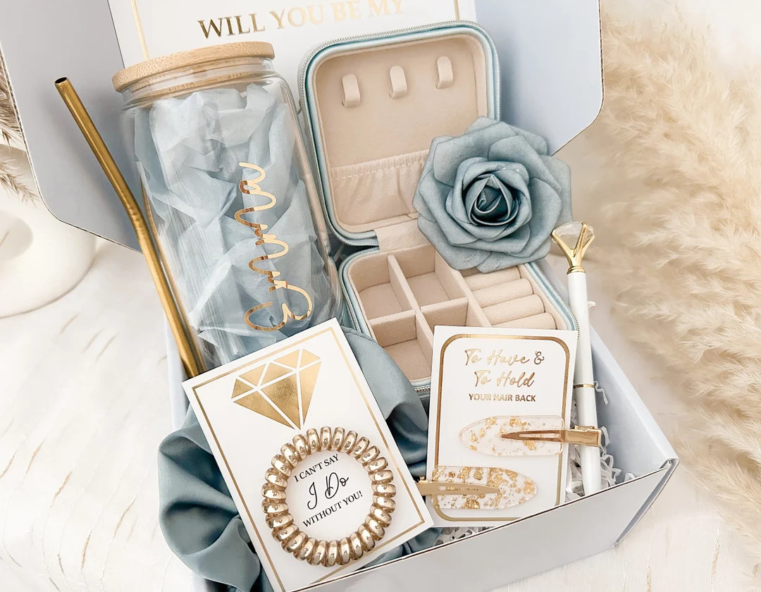 Gold Will You Be My Bridesmaid Proposal Box Set, Personalized Bridesmaid Gift Box Set Matron of H... | Etsy (US)