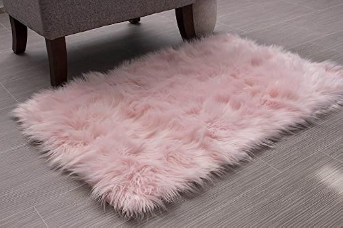Super Area Rugs Soft Faux Fur Sheepskin Shag Silky Rug Baby Nursery Childrens Room Rug Light Pink, 2 | Amazon (US)