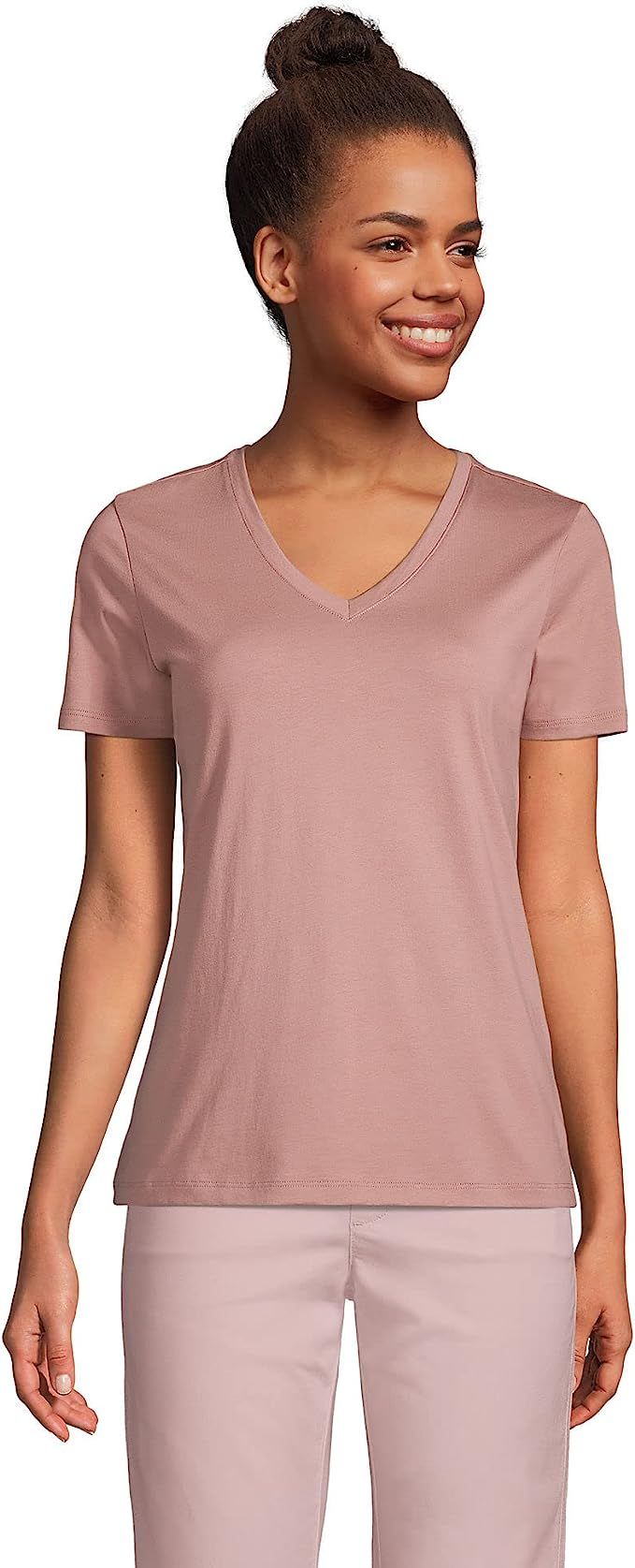 Lands' End Women's Relaxed Supima Cotton Short Sleeve V-Neck T-Shirt | Amazon (US)