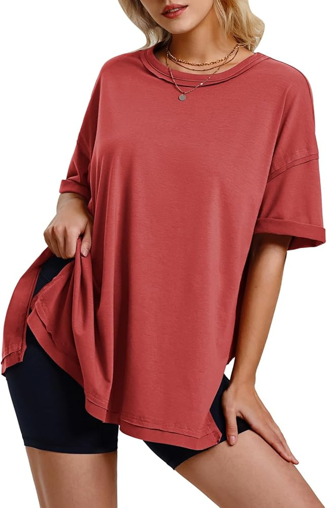 EXLURA Womens Summer Oversized T Shirts 2025 Casual Short Sleeve Loose Maternity Tops Crewneck Tu... | Amazon (US)