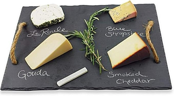 ZHU YU CHUN Slate Cheese Board, Sushi Serving Tray Plate with Strap | Amazon (US)