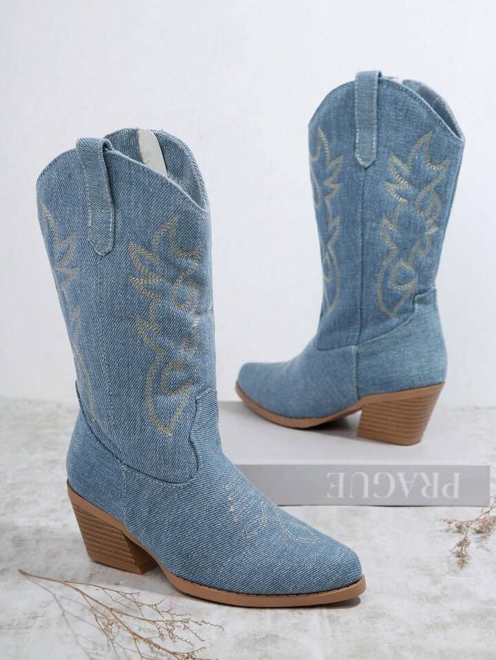 Girls Embroidery Detail Western Boots | SHEIN
