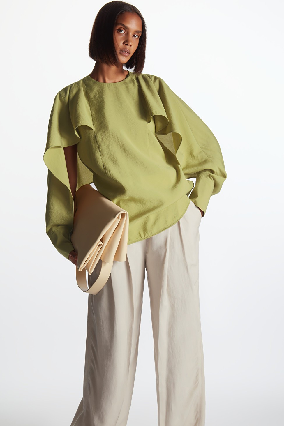 RUFFLE-SLEEVE BLOUSE - KHAKI - COS | COS (US)