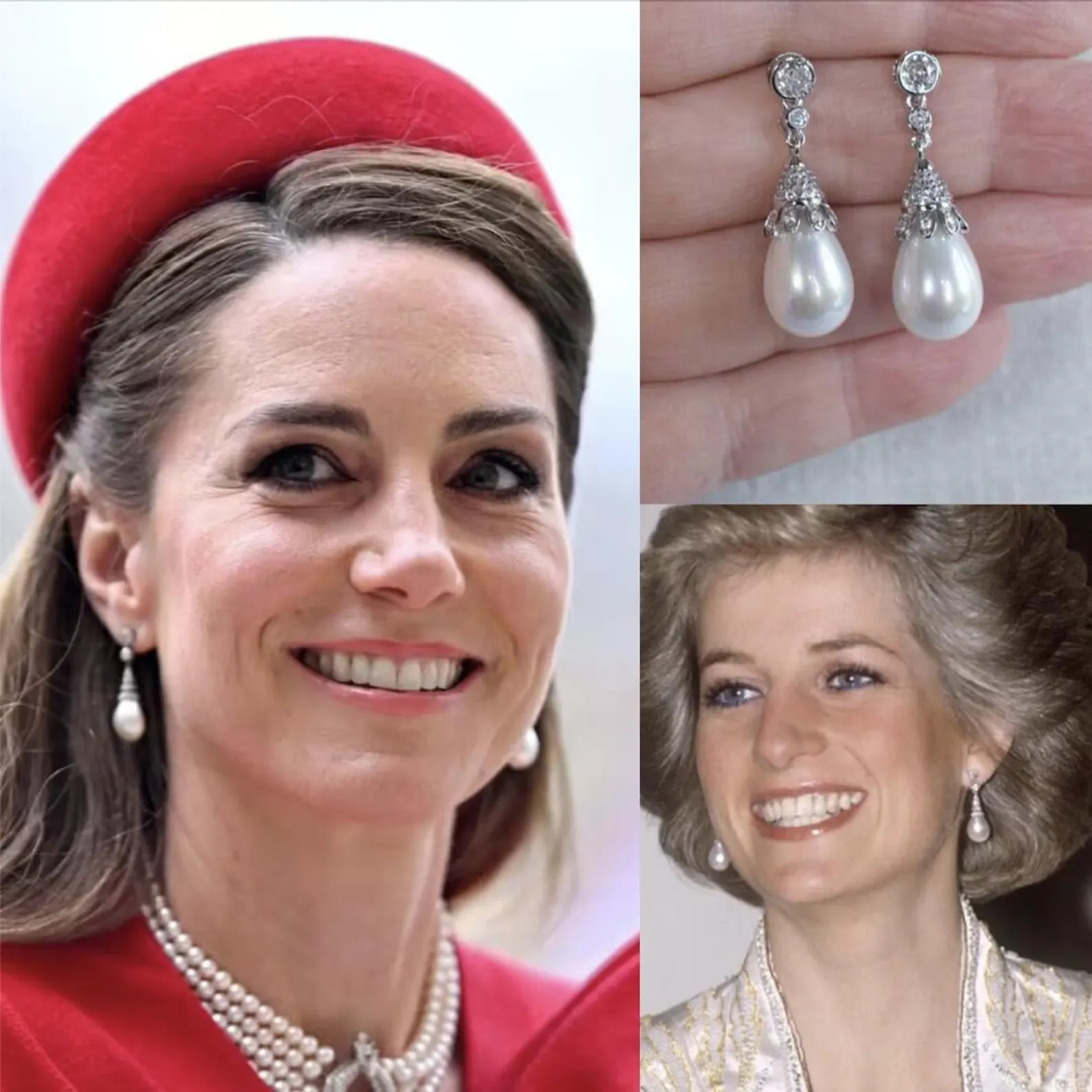 Silver or Gold Royalty Reproduction Princess of Wales Diana Collingwood Pearl & CZ Drop Earrings,... | Etsy (US)