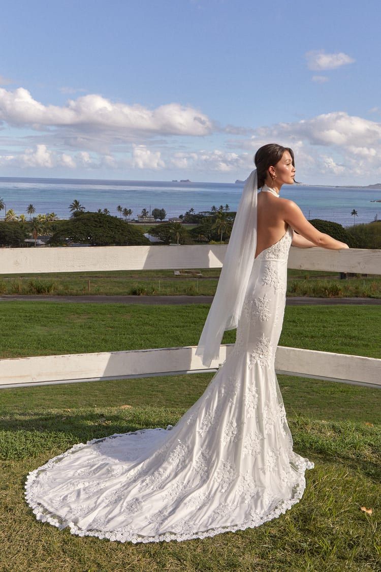 Dreamy Glamour White Embroidered Halter Mermaid Maxi Dress | Lulus