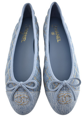 Chanel 26B Light Blue Denim Quilted CC Logo Bow Tie Ballet Ballerina Flat 38.5 | eBay | eBay US