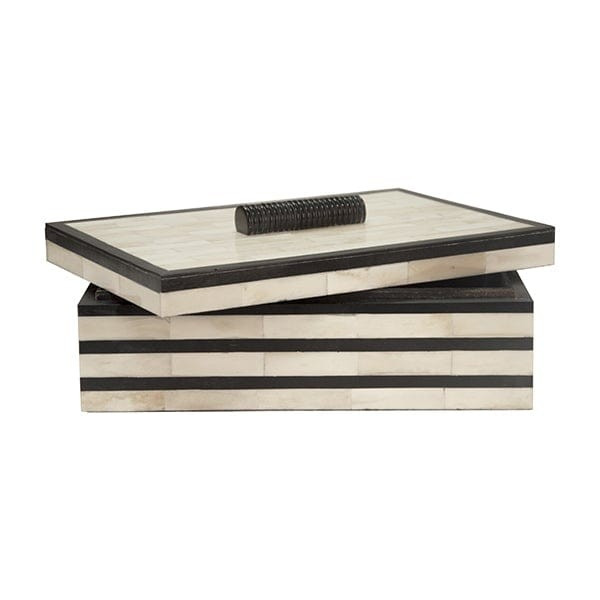 Worlds Away Concord Box with Black Stripes - Natural Bone & Black Resin | Alchemy Fine Home