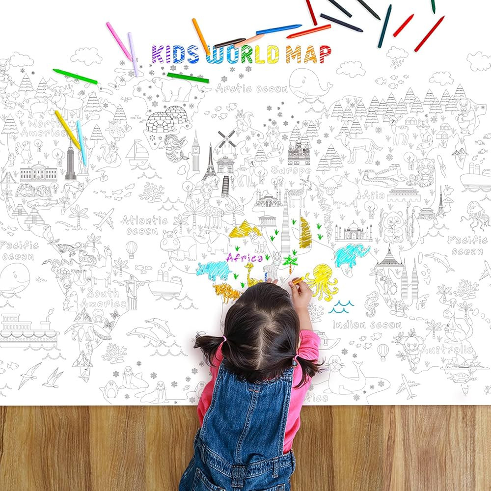 Giant Coloring Poster Jumbo Coloring World Map for Kids Large Coloring Book Kids World Map Coloring  | Amazon (US)