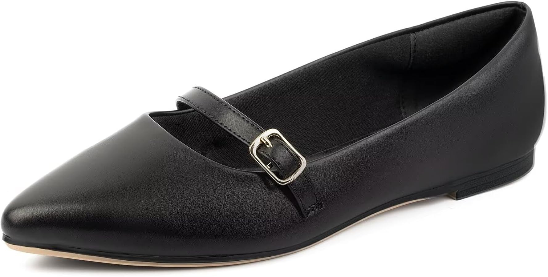 MUSSHOE Women Flats Comfortable Pointed Toe Flats Shoes with Strap PU Leather Slip on Shoes for W... | Amazon (US)