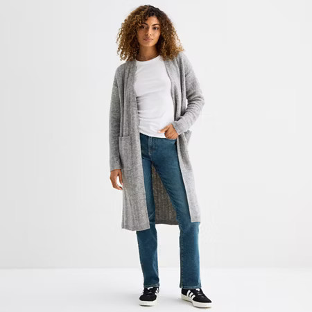 a.n.a Womens Long Sleeve Open Front Cardigan, Small, Gray | JCPenney