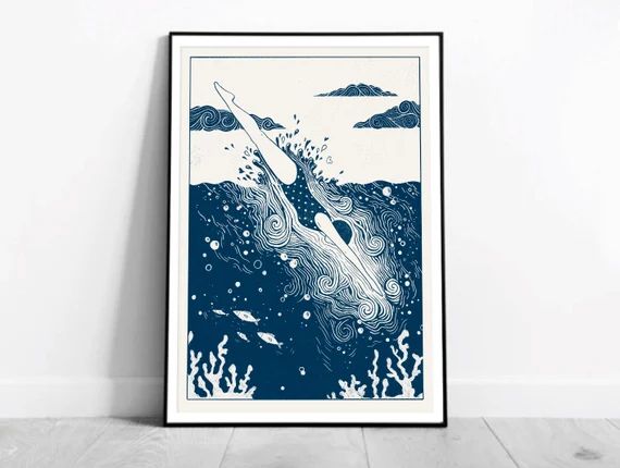 Into The Deep | Sea Swimming Diving Art Illustration Print | Pool Wild Open Water Cornwall Lino S... | Etsy (US)