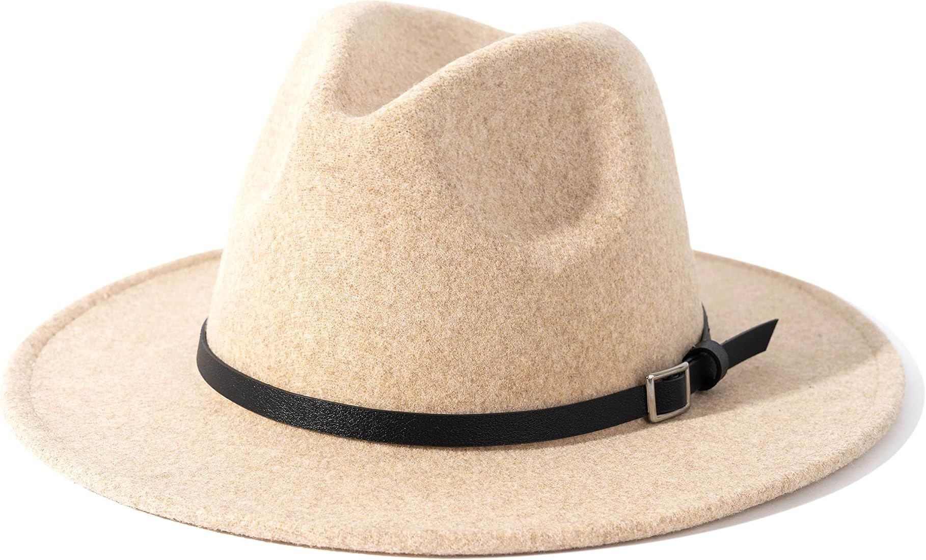 Lisianthus Womens Classic Wool Fedora with Belt Buckle Wide Brim Panama Hat | Amazon (US)