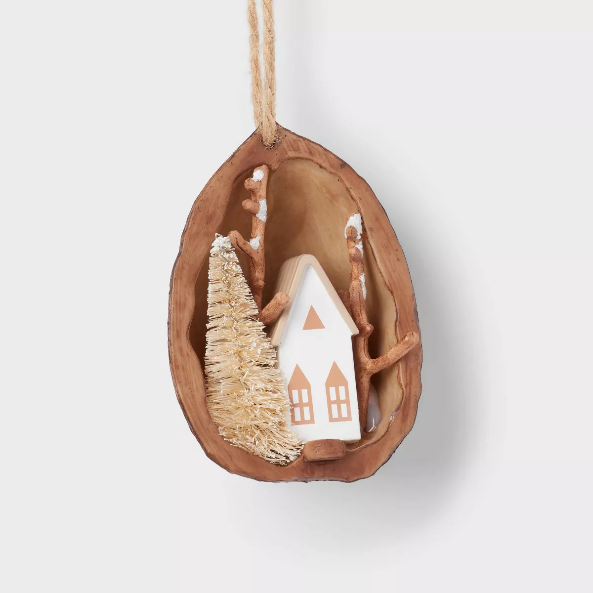 Mini House with Triangle Window and Ivory Bottle Brush Tree Scene Christmas Tree Ornament - Wonde... | Target