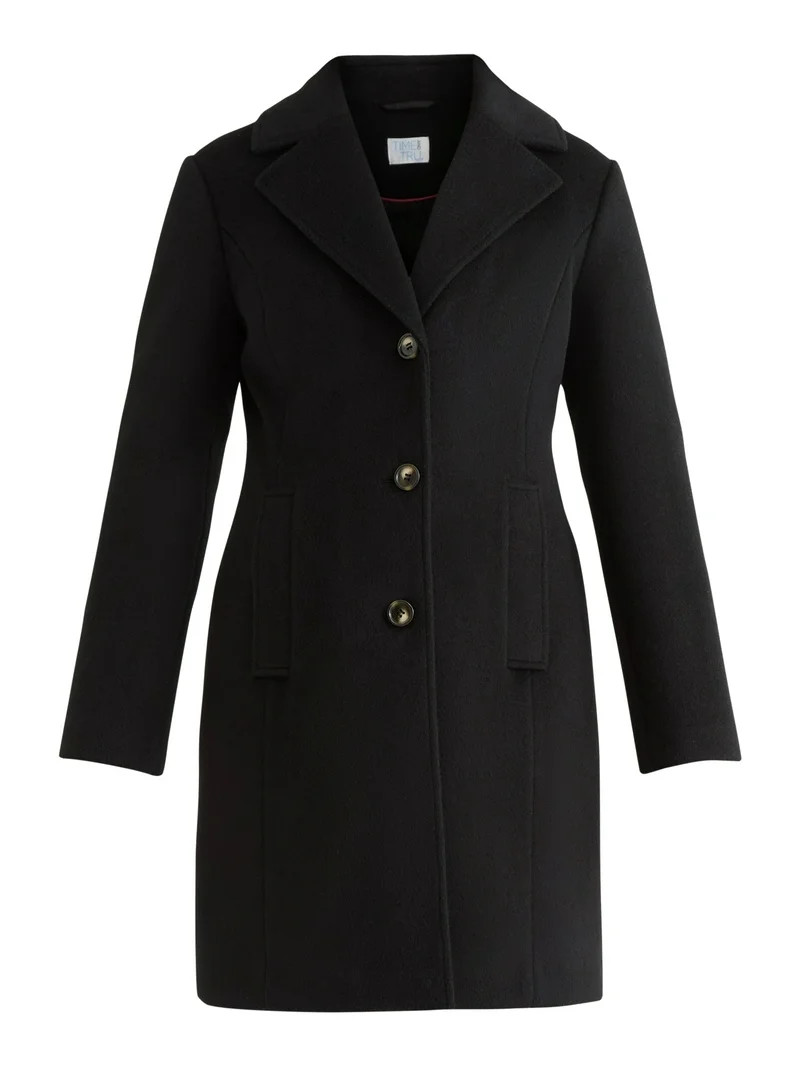 Time and Tru Women's and Women's Plus Faux Wool Boyfriend Coat, Sizes XS-2X - Walmart.com | Walmart (US)