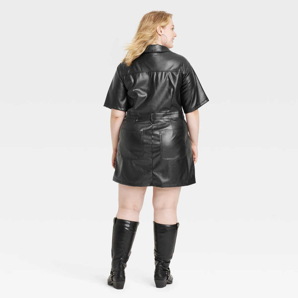 Women's Short Sleeve Faux Leather Utility Dress - Universal Thread™ Black | Target