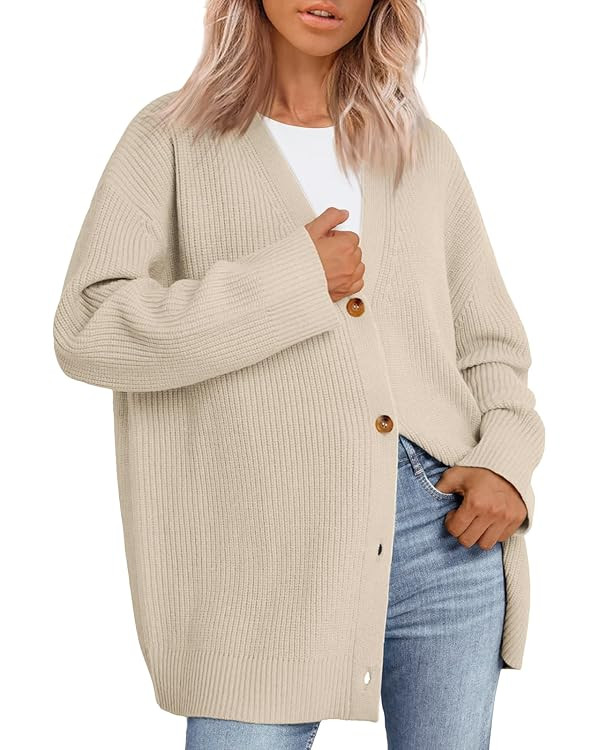 LILLUSORY Women Oversized Cardigan Sweater 2025 Fall Outfits Cloth Fashion V Neck Knit Button Fro... | Amazon (US)