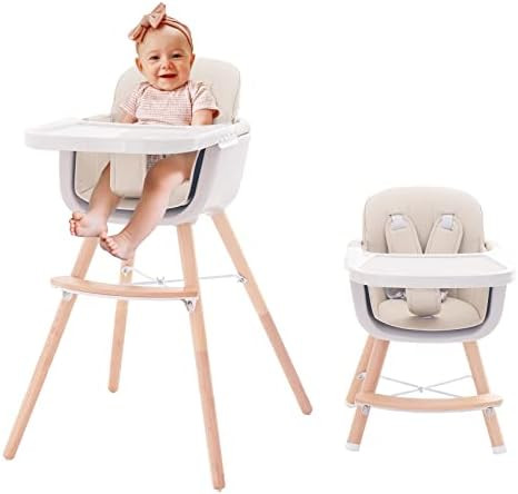 little dove 3-in-1 Convertible Wooden High Chair with Removable Tray and Adjustable Legs and Cushion | Amazon (US)