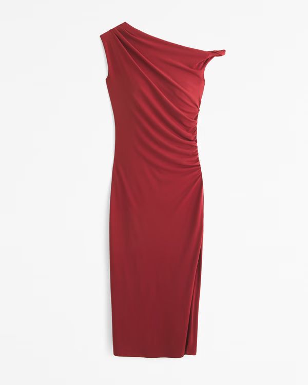 Women's Asymmetrical Draped Maxi Dress | Red Wedding Guest Dress | Abercrombie & Fitch (US)