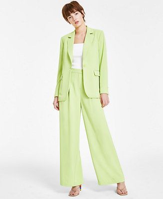 Bar III Women's Twill One-Button Blazer, Tank Top & Twill Wide-Leg Trousers, Created for Macy's -... | Macy's