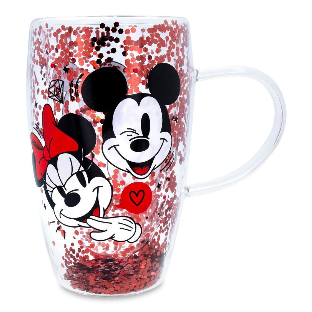 Disney Mickey and Minnie Hearts & Diamonds Confetti Glass Mug Holds 15 Ounces Red | Oriental Trading Company