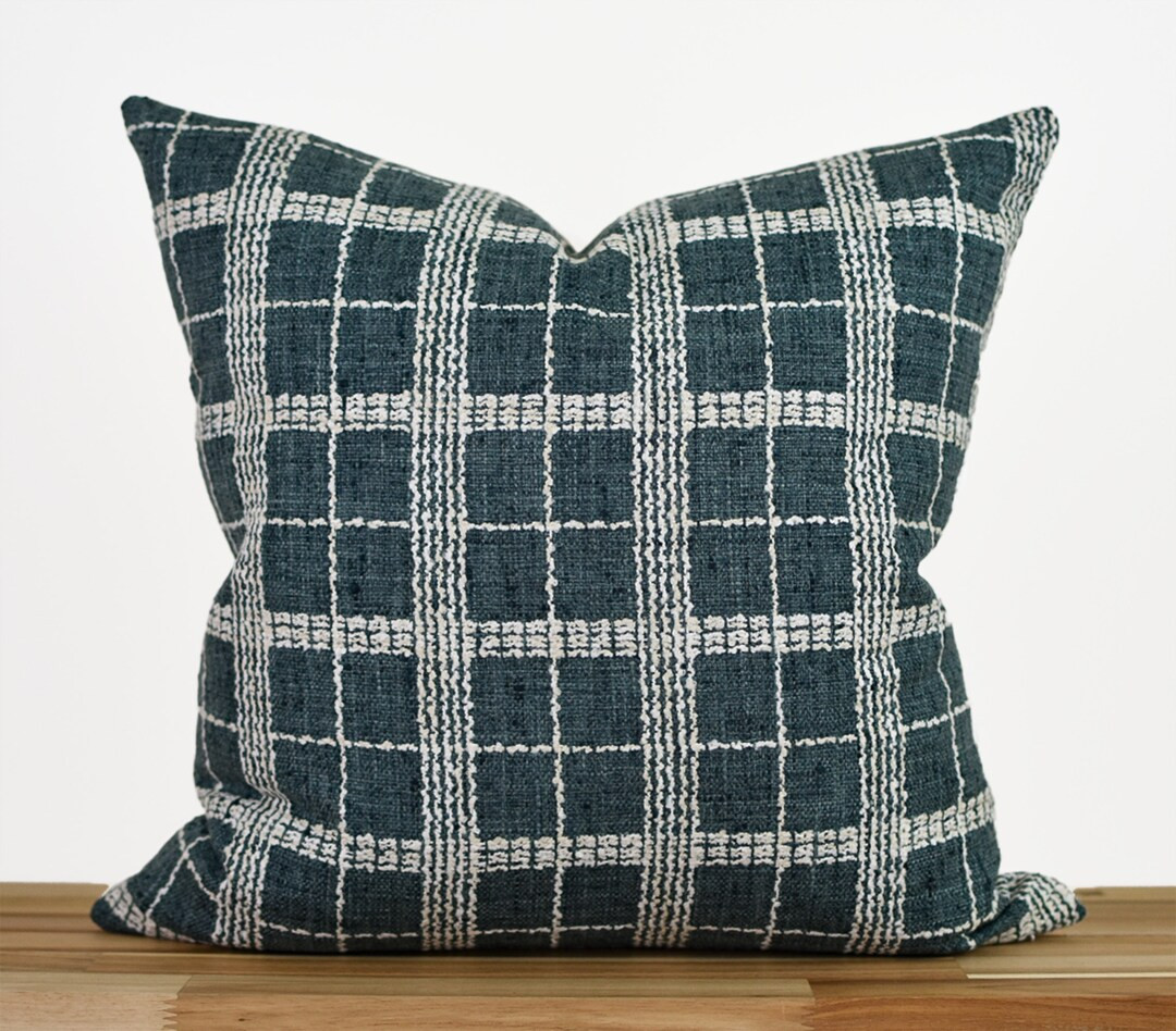 Dark Blue Plaid Woven Pillow Cover, Navy and White Plaid Pillow Cover, Navy Throw Pillow, Blue Mo... | Etsy (US)