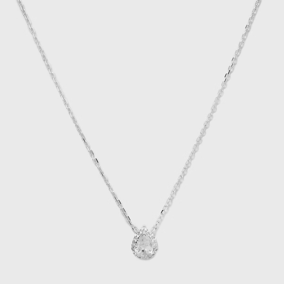 Sterling Silver Teardrop Cubic Zirconia Halo Station Necklace - A New Day™ Silver: Spring Ring ... | Target