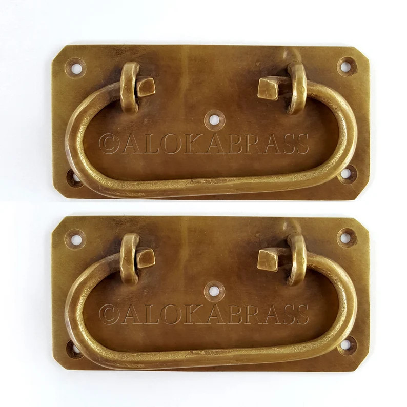 Solid brass 2 lift lock Box Handle 11 cm wide Solid Brass Pulls Trunk Old Style Natural Bronze pa... | Etsy (US)