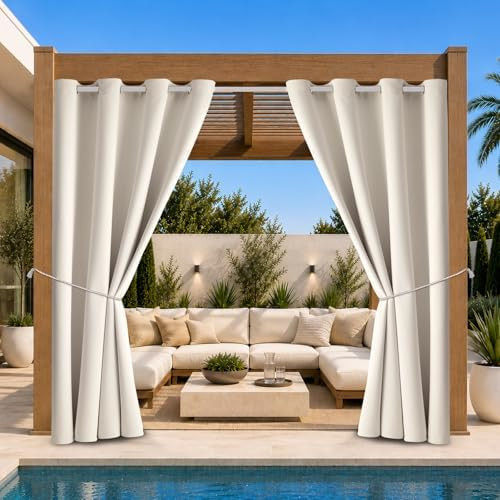 Water Proof Outside Curtains with Grommet Top for Porch, W52 x L120 Thermal Insulated Washable Li... | Amazon (US)