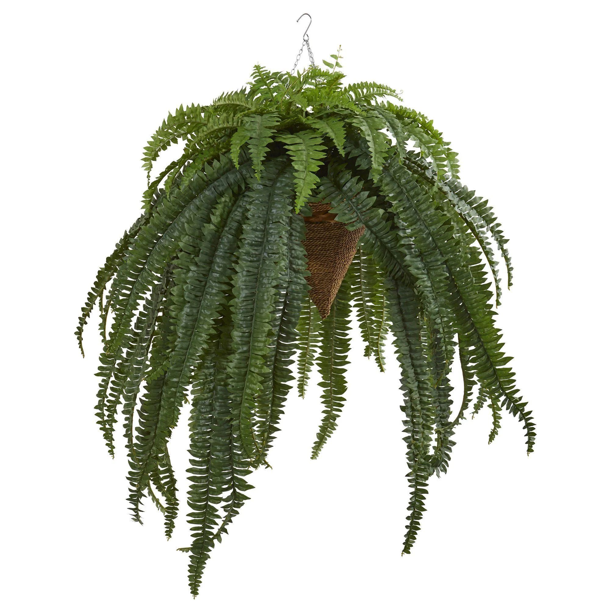 50” Giant Boston Fern Artificial Plant in Hanging Cone | Nearly Natural | Nearly Natural