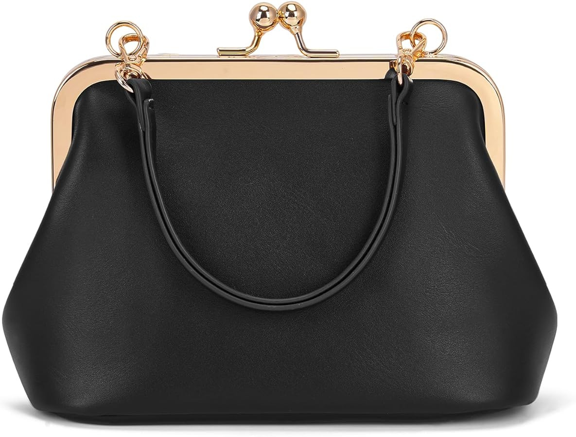 Mini Women's Kiss Lock Crossbody Bag PU Small Top Hand Handbags Kiss Clasp Crossbody Purses Eveni... | Amazon (US)