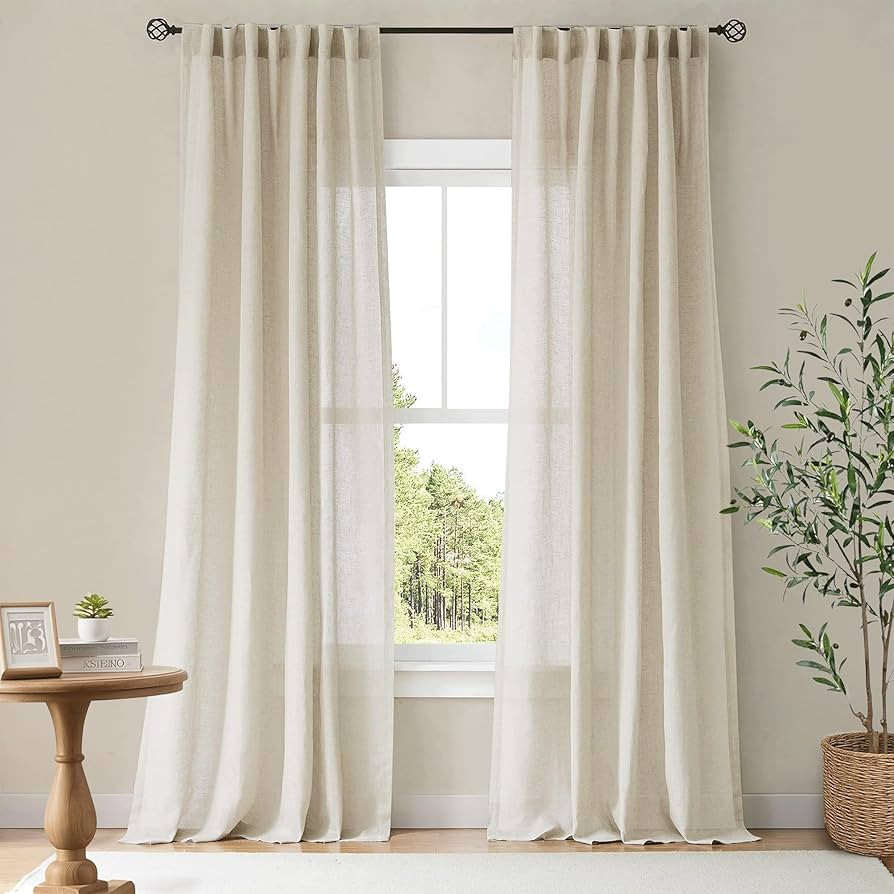 NICETOWN Natural Linen Curtains & Drapes for Windows 84 inch Long, Rod Pocket & Back Tab Thick Fl... | Amazon (US)