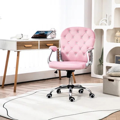 Office Chair In Pink Velvet, Adjustable Seat And , Tilt Function For Better Posture Comfy Velvet Chair, Back Tilt, 360° Swivel Enhanced Productivity | Wayfair North America