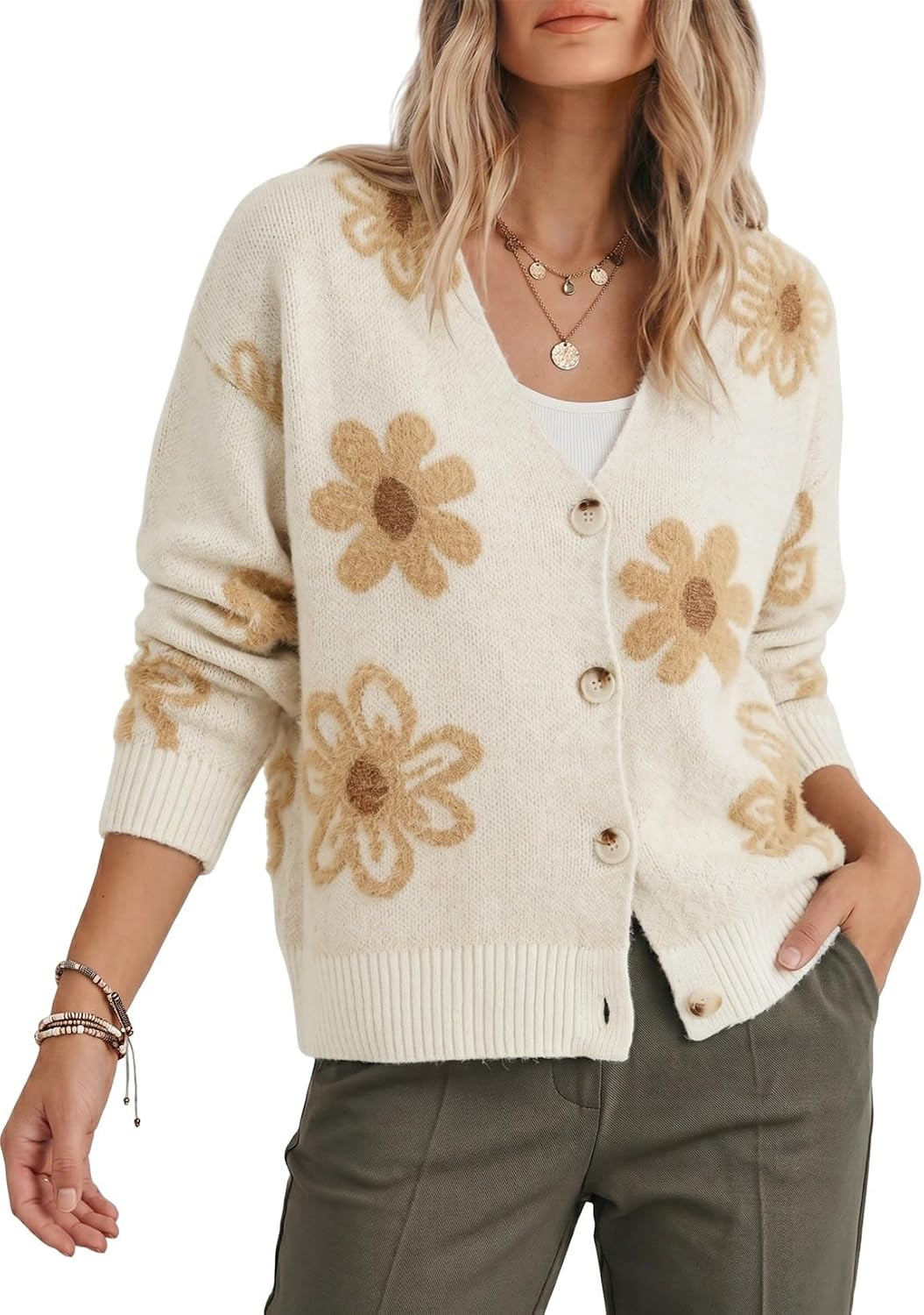 Dokotoo Womens Fuzzy Cardigan Sweaters Floral Knit Open Front Coat | Amazon (US)