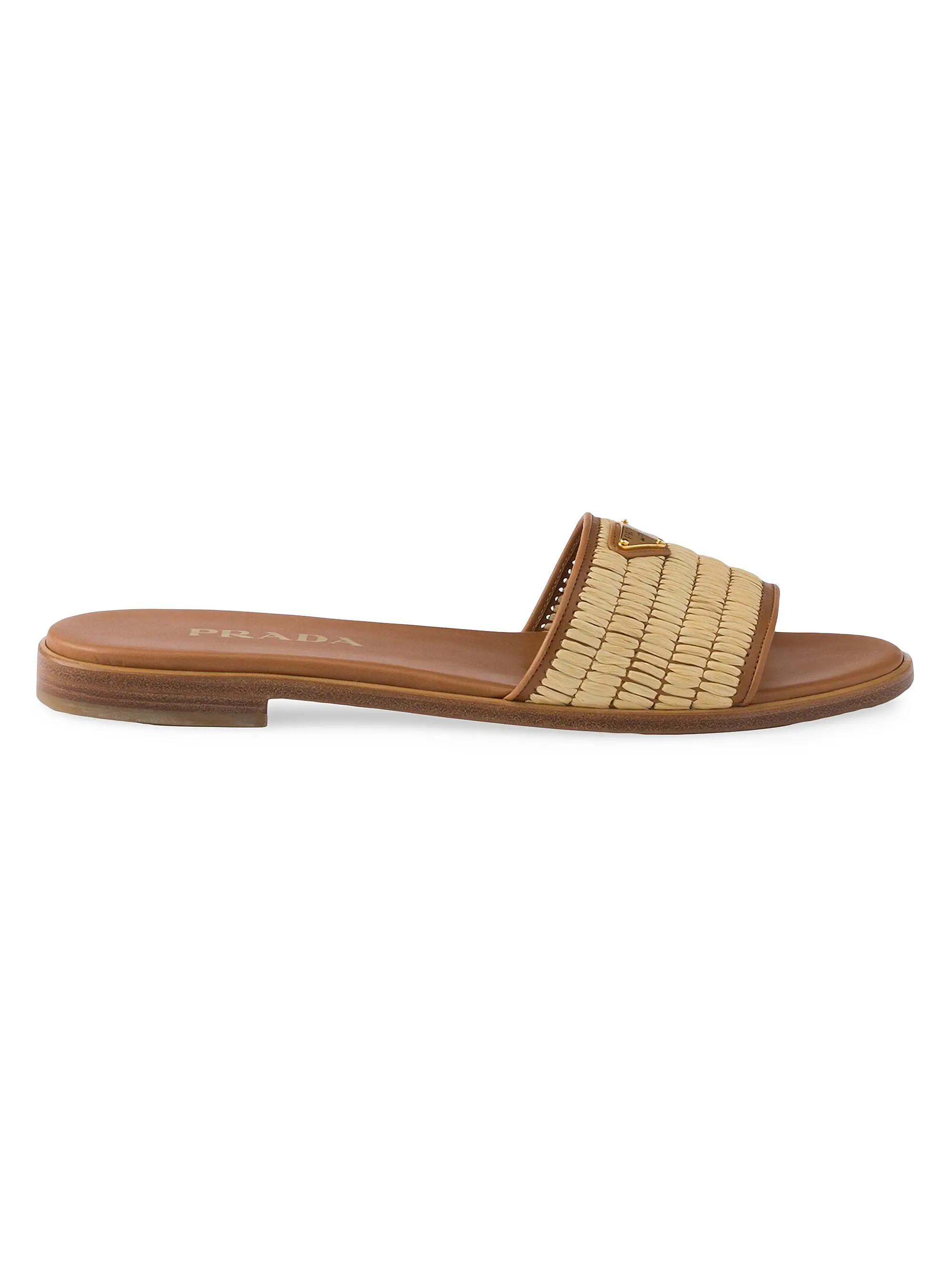 Prada Leather and Crochet Slides | Saks Fifth Avenue | Saks Fifth Avenue