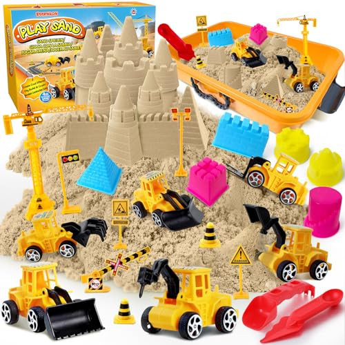 ESSENSON Construction Sensory Bin - Play Sand Kit with Toy Truck and 4lbs Magical Sand, Pretend Play Beach Sensory Toy Sandbox, Kids Gifts for Girls and Boys | Amazon (US)