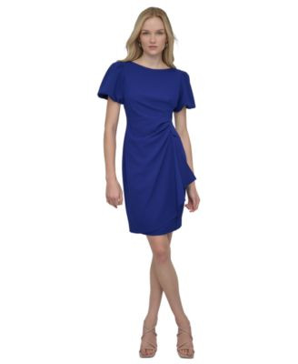 Dkny Women's Bubble Sleeve Scuba Crepe Ruched Sheath Dress - Marine | Macy's