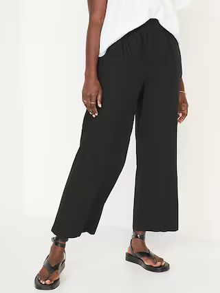 High-Waisted Lettuce-Edge Linen-Blend Culotte Pants for Women | Old Navy (US)