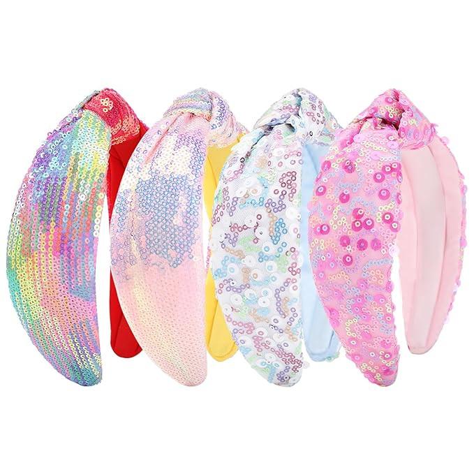Fishdown Rainbow Sequin Knotted Headband 4pcs Sparkly Hair Accessories for Girls, Women,Iridescen... | Amazon (US)
