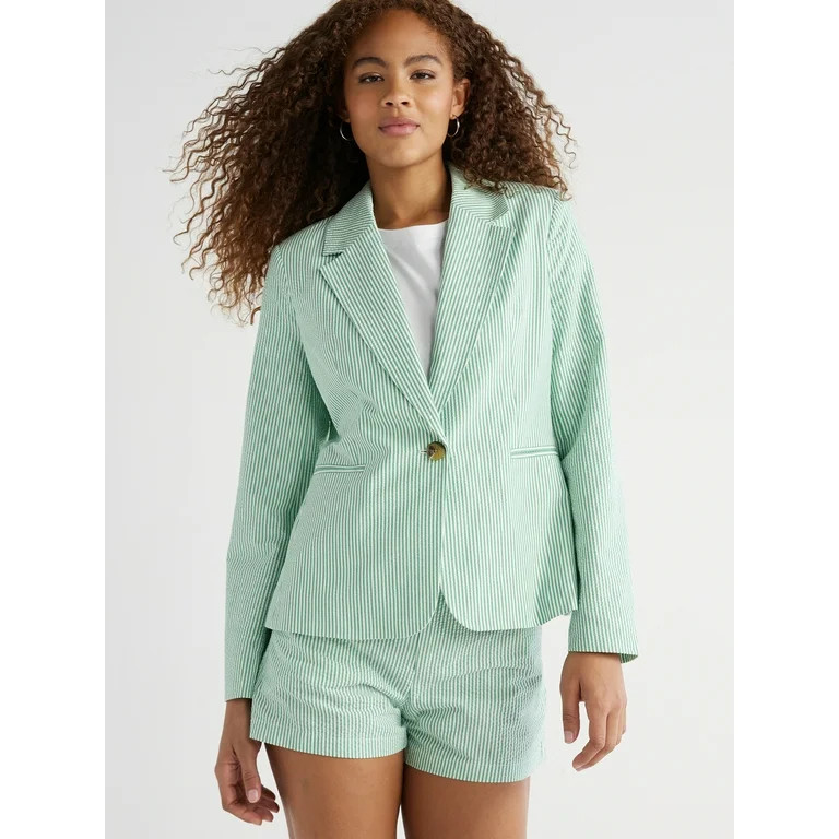 Free Assembly Women’s Single-Breasted Seersucker Blazer, Sizes XS-XXL | Walmart (US)