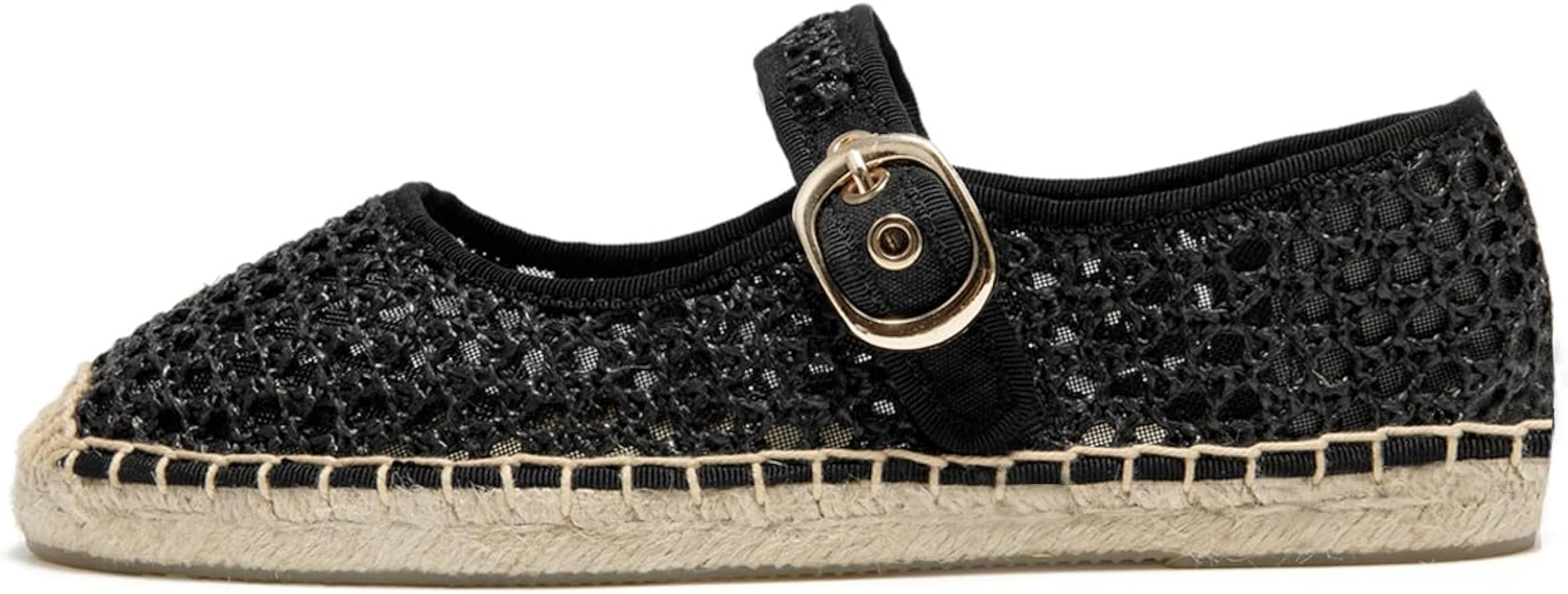 Women's Mesh Mary Jane Flat Espadrilles Woven Espadrille Outsole Canvas Fishnet Summer Ballet Fla... | Amazon (US)
