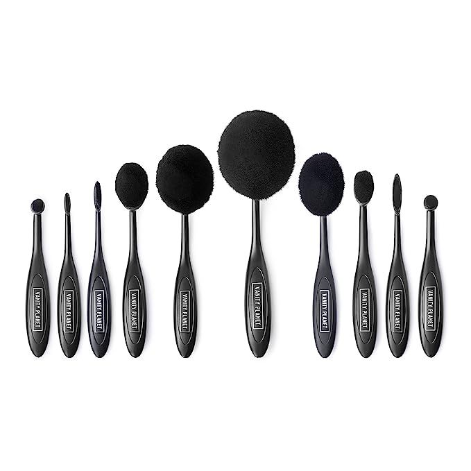 Vanity Planet Makeup Brushes (Midnight Black), Blend Party Oval Makeup Brush Kit with Ergonomic H... | Amazon (US)